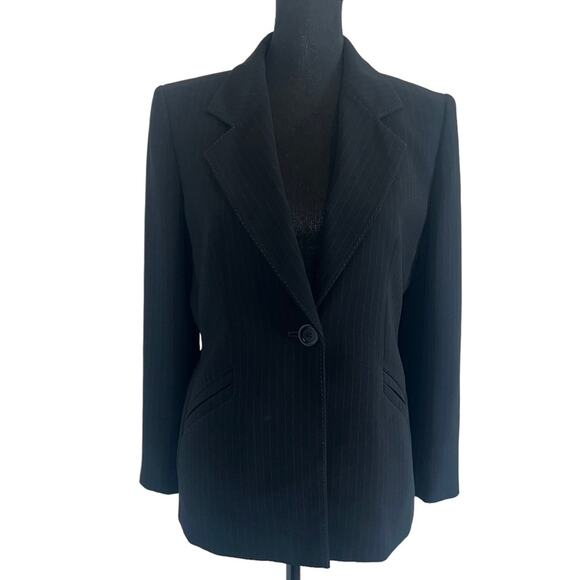 Le Suit PinStriped One Button Office Career Suit Blazer Jacket Size 10P - Picture 4 of 10